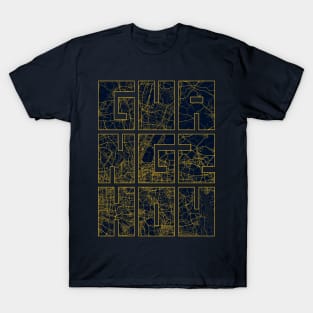 Guangzhou, China City Map Typography - Gold Art Deco T-Shirt